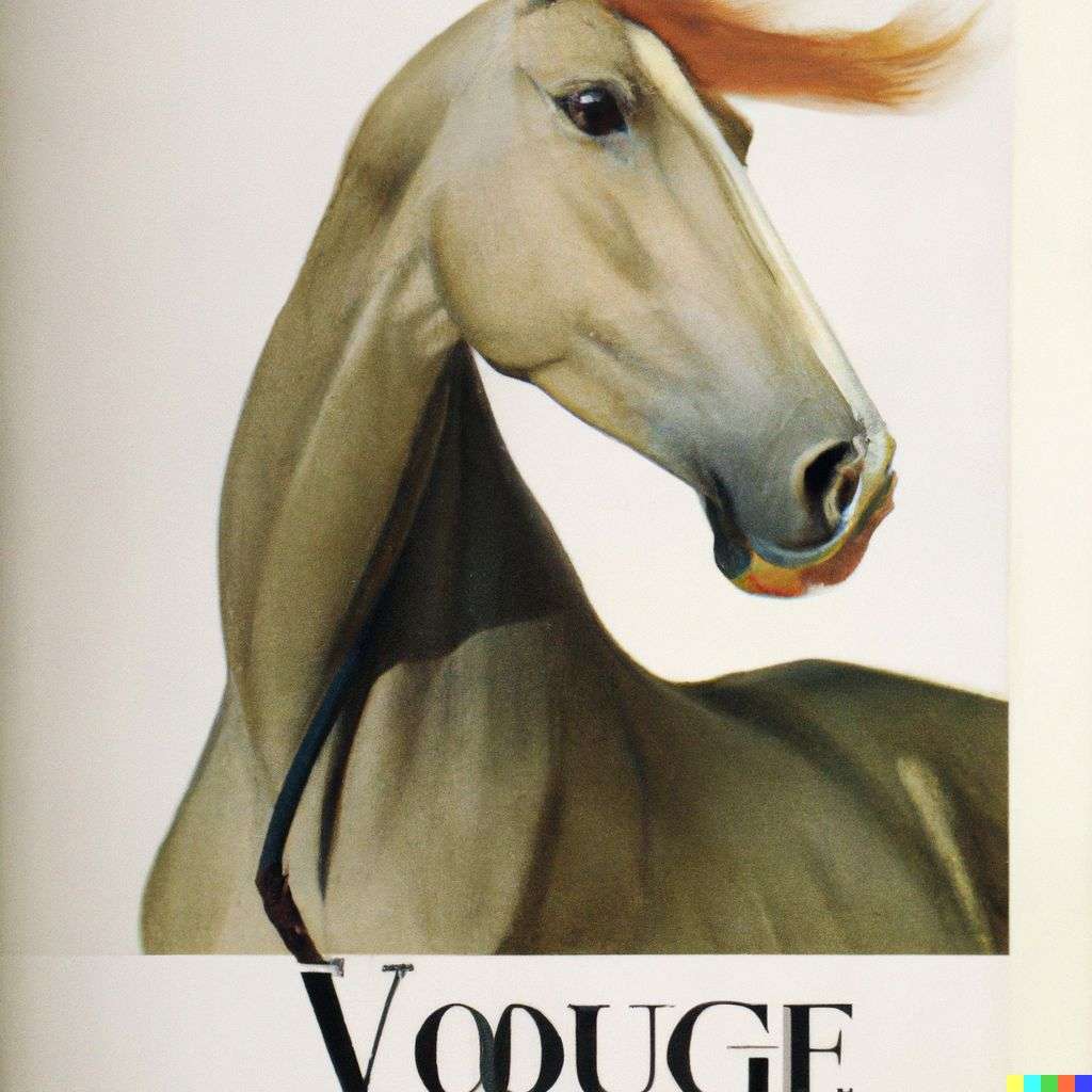 a horse, front cover of Vogue, 1950